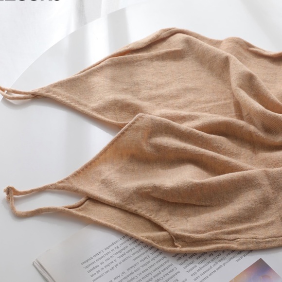 🌻HP⭐️ Cashmere dress tank womens basic soft knit dress cami midi CREAM KHAKI - Picture 3 of 12